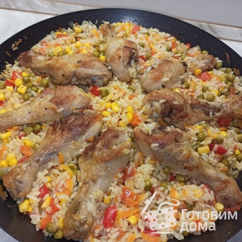 Курица с рисом и овощами. Рис по-каталонски