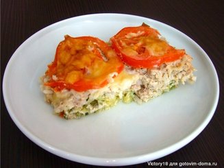 Запеканка с кабачками,фаршем и рисом