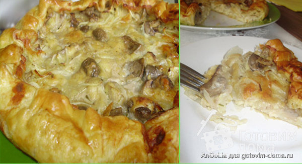 Пирог с грибами, сметаной и сыром фото к рецепту 1