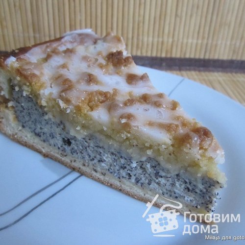 Творожно-маковый пирог со сладкой крошкой и глазурью