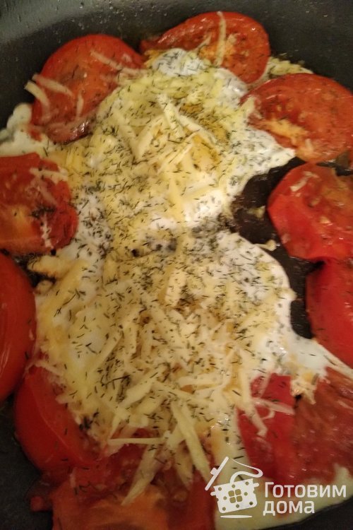 Вкусная глазунья с помидорами,чесноком и сыром