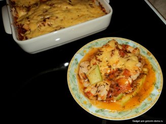 Куриные грудки, запеченные с баклажанами и моцареллой