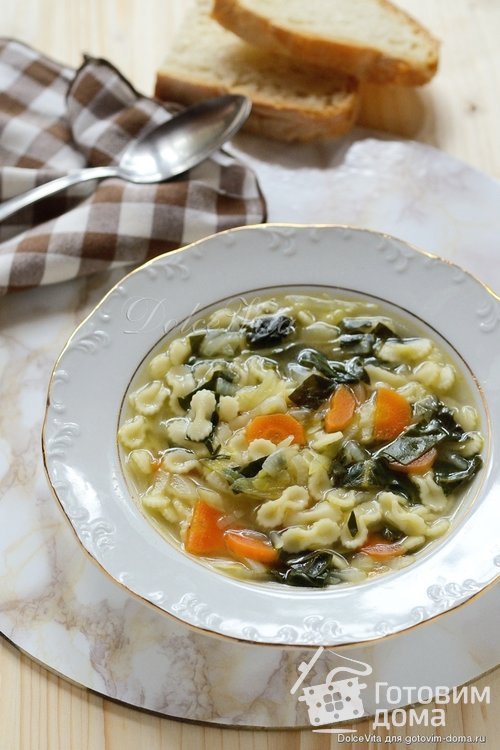 Лёгкий овощной суп с пастой
