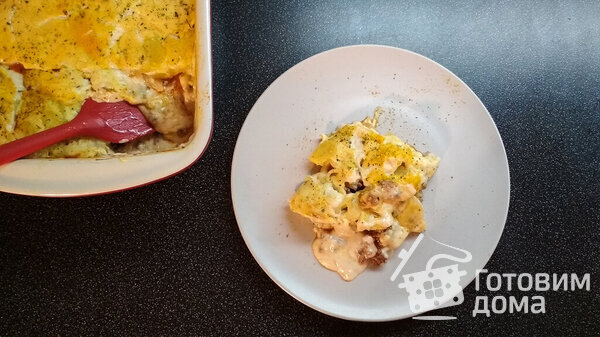 Картофельная запеканка без майонеза с мясом и сыром фото к рецепту 1