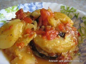 Картофельная запеканка с баклажанами