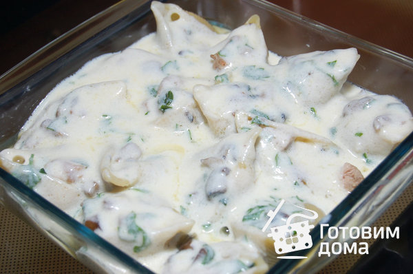 &quot;Ракушки&quot;, фаршированные курицей и грибами фото к рецепту 6