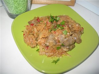 Сердечки, тушенные с капустой