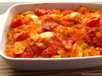 Зубатка, запеченная с овощами