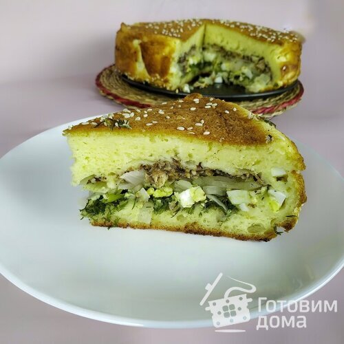 Заливной пирог с рыбой и яйцом