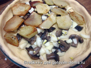 Пирог с грибами, картофелем и ветчиной фото к рецепту 3