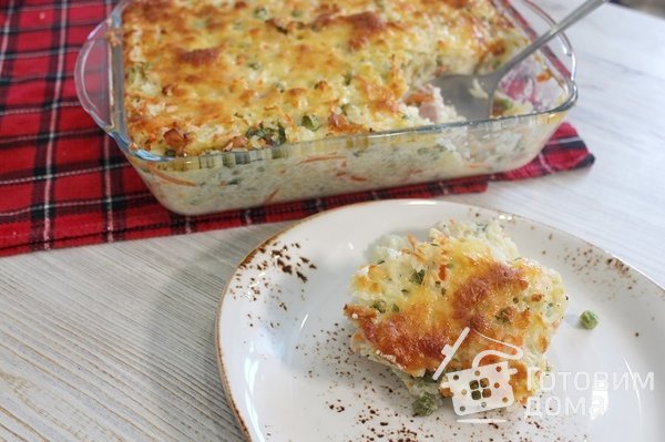 Рисовая запеканка с грудинкой и овощами фото к рецепту 1