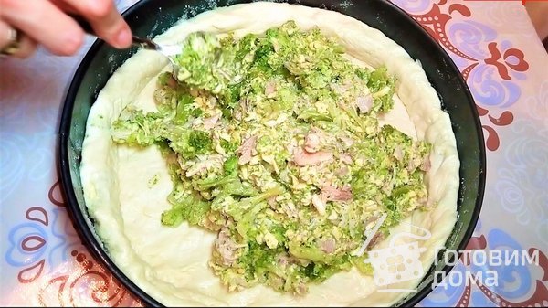 Открытый пирог с брокколи, курицей и сыром фото к рецепту 3