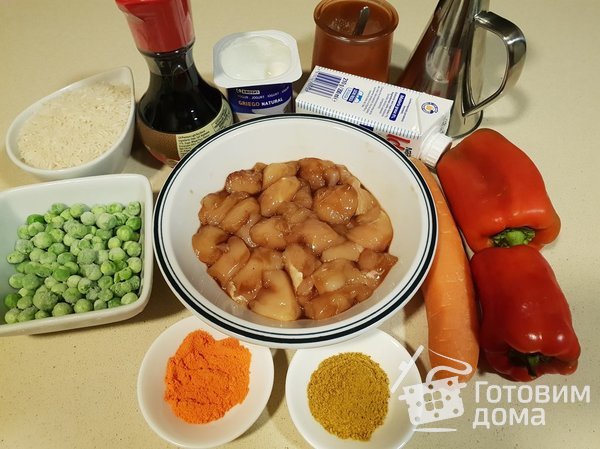 Рис с курицей под соусом карри фото к рецепту 1