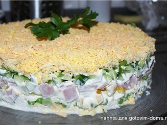 Слоёный салат с авокадо и ветчиной