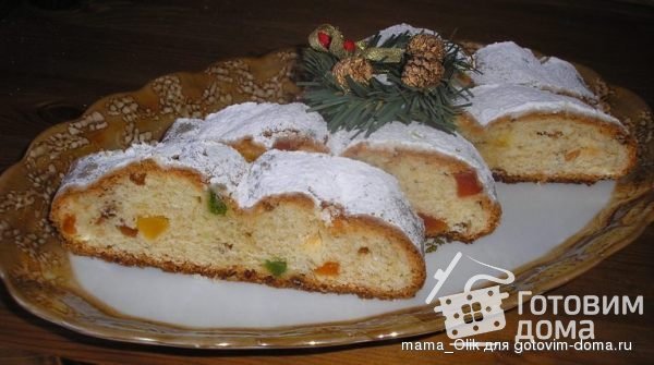 Рождественский творожный штоллен с цукатами и миндалем фото к рецепту 1