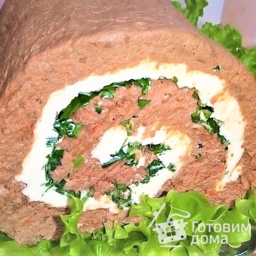 Рулет из печени со сливочным маслом и зеленью