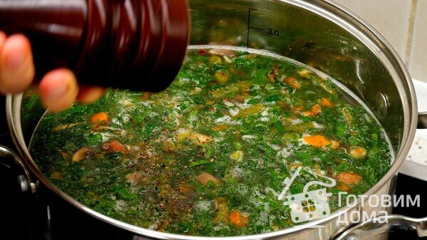 Согревающий копчёный сырный суп с овощами и грибами фото к рецепту 10
