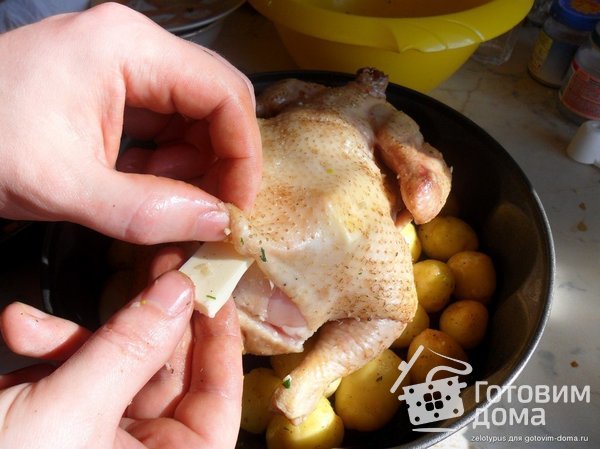 Курица с начинкой и молодым картофелем фото к рецепту 3