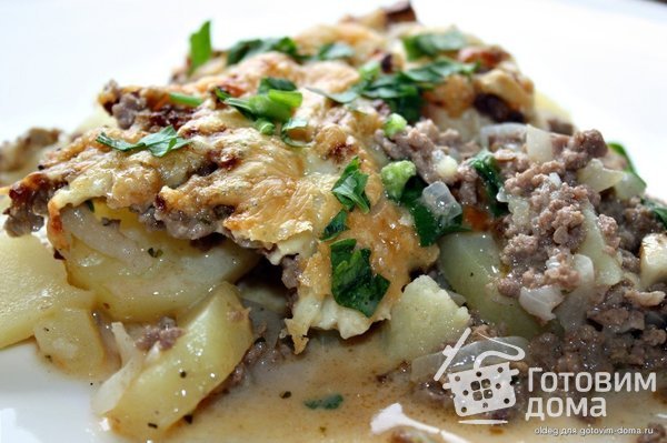 Картофельная запеканка с фаршем и грибами фото к рецепту 3