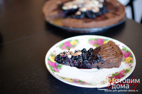 Рассыпчатый шоколадный пирог с черникой и орехами фото к рецепту 2