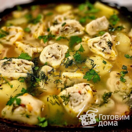Суп с чесночными галушками