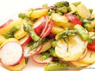 Картофельный салат с редиской и спаржей