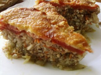 Запеканка с кабачками,фаршем и рисом