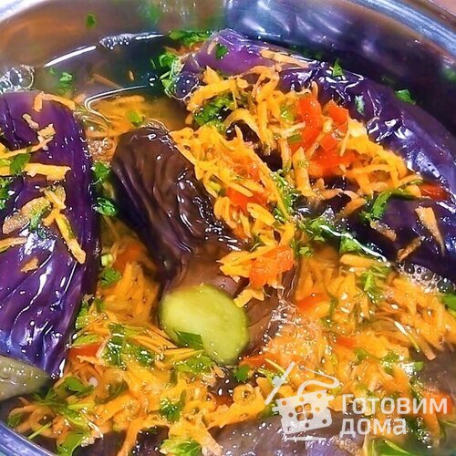 Квашеные баклажаны с морковью и сладким перцем