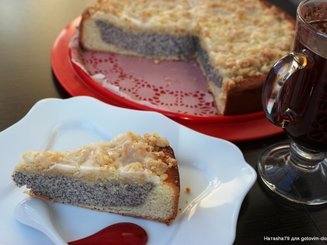 Творожно-маковый пирог со сладкой крошкой и глазурью