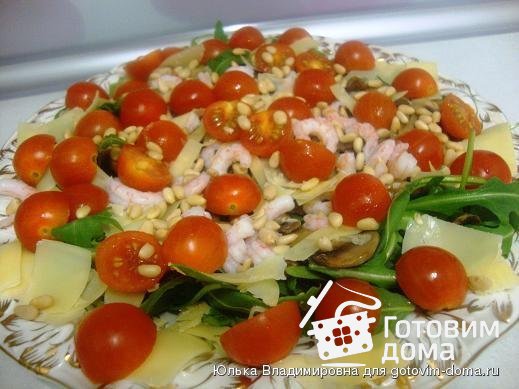 Теплый салат с рукколой, грибами и креветками. фото к рецепту 2