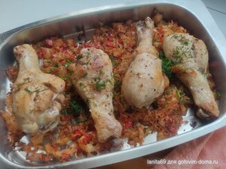 Капуста, запечённая в духовке с курочкой