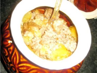 Ароматные горшочки с грибами , фаршем и картошкой