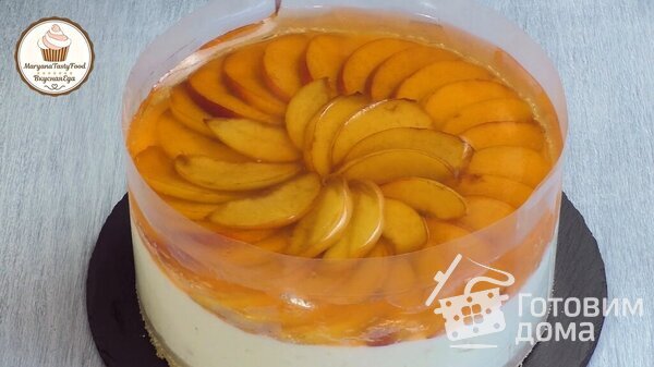 Муссовый торт с персиками (без выпечки) фото к рецепту 7