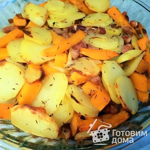 Картофель, запеченный с тыквой и фасолью