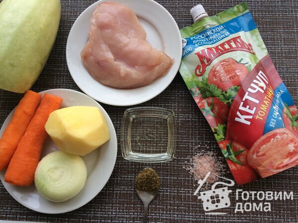 Рагу из овощей с курицей с кетчупом Махеевъ фото к рецепту 1