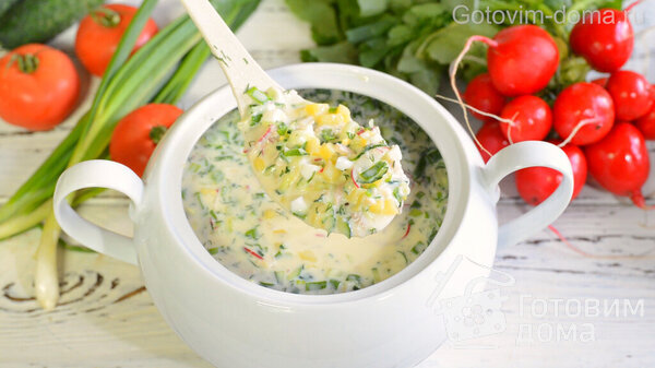 Окрошка с курицей на кефире фото к рецепту 15
