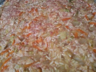 Запеканка с кабачками,фаршем и рисом