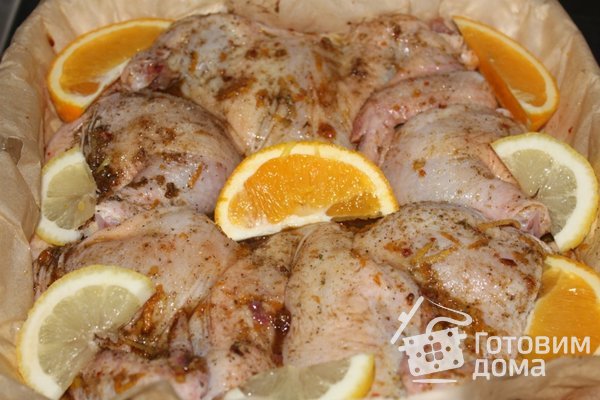 Экзотические цыплята с апельсином, лимоном и джемом персик-манго фото к рецепту 6