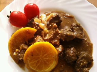 Печень с апельсинами в соусе