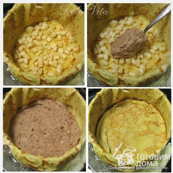 Блинный торт &quot;Соната&quot; с орехами, грушами и шоколадом фото к рецепту 8