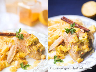 Запеченная курица с тыквой в сливках