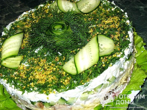 Салат с ветчиной, индейкой и грибами фото к рецепту 1