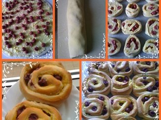 Творожные улитки начинённые пудингом и вишней