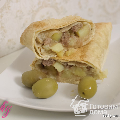 Конвертики из лаваша с мясом и картофелем