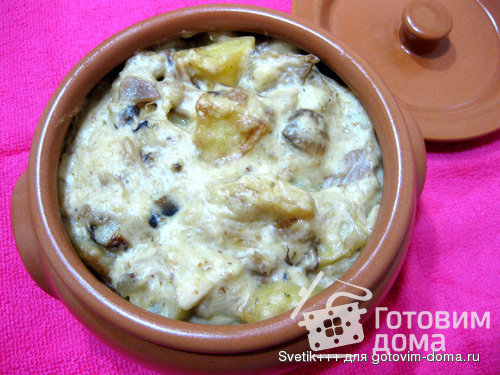 Ароматные горшочки с грибами , фаршем и картошкой фото к рецепту 8