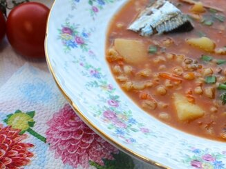 Суп перловый с сайрой