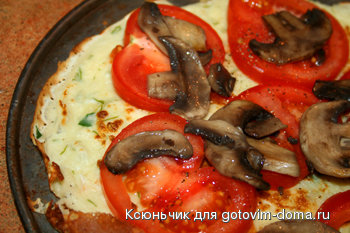 Блинный пирог с помидорами, грибами и сыром фото к рецепту 3