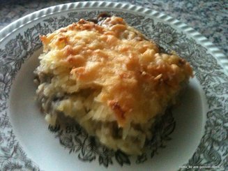 Курица с грибами запечённые под картофельной шубой