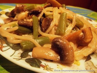 Спагетти с фасолью и грибами