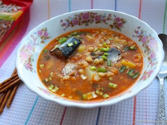Суп перловый с сайрой